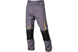 WOLFPACK LINEA PROFESIONAL Pantalones Largos DeTrabajo, Multibolsillos, Resistentes, Rodilla Reforzada, Gris/Amarillo Talla 42/44 M