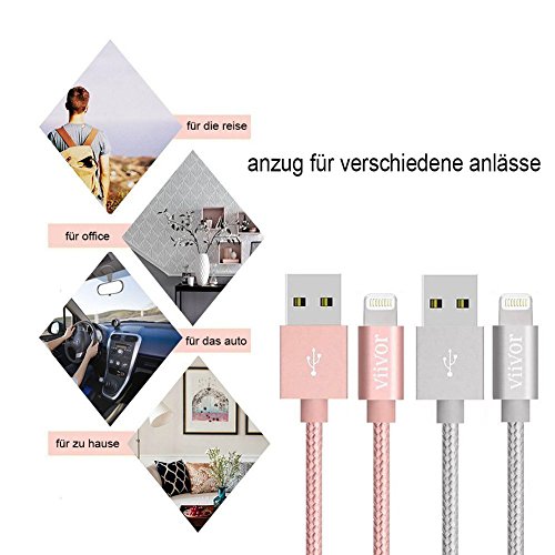 iPhone Ladekabel,ViiVor 3Pack 1M 2M 3M Nylon iphone Lightning Kabel USB Kabel für Apple iPhone 7/7Plus/5/iPhone6/iPhone SE/6/6Plus/6s/6s Plus/5/5 /5s,iPad Pro Air Air 2 mini2 mini3 4th Gen, iPod Nano 7th Gen (3PACK 1M 2M 3M) - 7