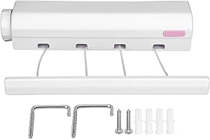 HERCHR Corde a Linge Retractable,Séchoir à Linge Mural rétractable,étendage à linges Mural,Corde à Linges rétractable pour intérieur et extérieur,Cordes à Lingess Exterieur 4 Fils de 3,2mètres