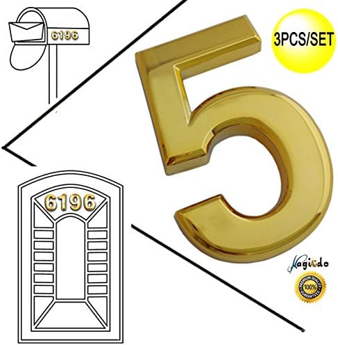Magicdo® 3/pack 2 Inch Golden Modern House Numbers, Modern Mailbox Number Sticker, 3D Shining Reflective Number, Self-Stick Number, Floating Appearance Number, House Number Signs (5)