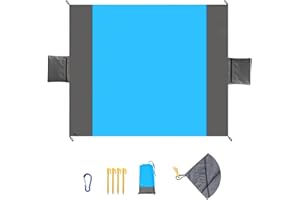 ZUMHIGH Beach Mat Picnic Blanket Waterproof Extra Large Beach Blanket 210 x 200cm Corners Zippered Pocket Picnic Blanket Beach Mat 2 Storage Pouche 4 Fixed Nails for Beach Camping Hiking Lightweight Blue