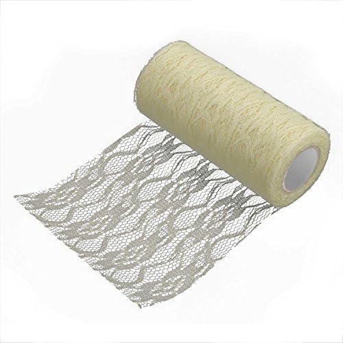 Alohha 6"x 10Yards Vintage Lace Roll Netting Lace Fabric Polyester Tulle Roll for Tutu Skirt Table Runner Chair Sash Bow DIY Wedding Party Art Craft Decor (Lvory)