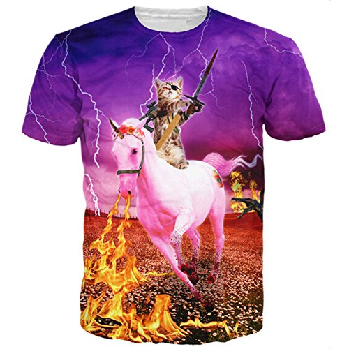 Preisvergleich Produktbild BFUSTYLE Unisex-Katzen-Fahr Einhorn-Druck Kurzarm T-Shirts T-Shirts