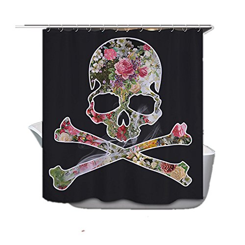 2 Print Kreuz Knochen Blume Pirat Skull Totenkopf Vorhang für die Dusche & Teppich Teppich Stoff Badezimmer Wasserdicht Decor - 3