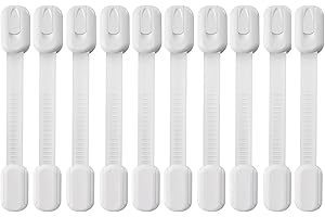 RELEONE Cupboard Locks for Children 10 Pack | Baby Proof Cupboard, Fridge, and Toilet Locks for Children | No Drill Adjustable Locks for Kitchen, Windows, and Doors | Easy Install & Strong Adhesive