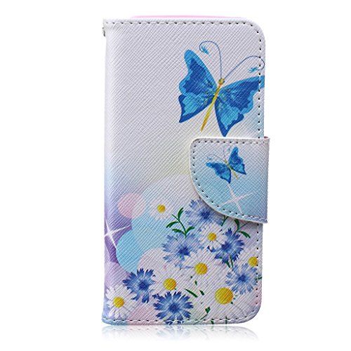 Mo-BeautyÂ® Apple iPhone 5 5S SE Leather Case [Free Tempered Glass Screen Protector],Full Body Colorful Pattern Design Flip PU Leather Wallet Card Slot Stand Case Cover For iPhone 5S/5/SE (Flower and butterfly)