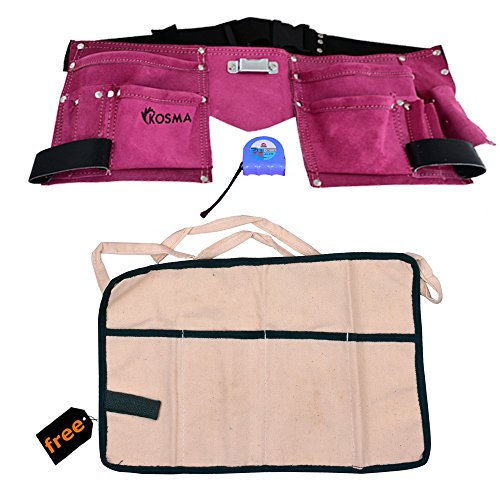 Kosma 11 Tasche Leder Tischler Werkzeug Schürze | Electrcian Werkzeugtasche – 8″ x 8″ rosa Farbe mit kostenlosem 4 Tasche Baumwolle Schürze & Maßband 3 mtr - 2