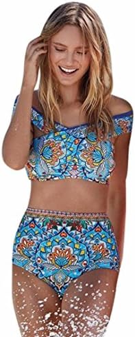 Women Swimsuit,Dorame Push-up Padded Bra Floral Bikini Set (S, Blue)
