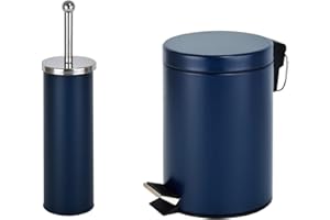 iTrend 3L Pedal Dustbin and Toilet Brush with Holder set - Bathroom Accessory - Powder Coated Steel Bin with lid - Toilet Brush with Stainless Steel Handle, Round Lid and Dense Bristles - Blue