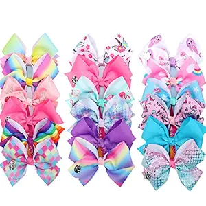 18pcs Hair Bows Clips for Girls - 5 Inches Alligator Clips for Girls Large Bow Unicorn Rainbow Grosgrain Ribbon Hair Barrettes Accessories for Toddler Teens Kids ? (18PCS)