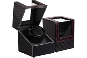 KZAN Single Automatic Watch Winder Soft Flexible Watch Pillow AC Adapter Quiet Motor 2 Rotation Modes 1 Slot (Carbon Fiber)