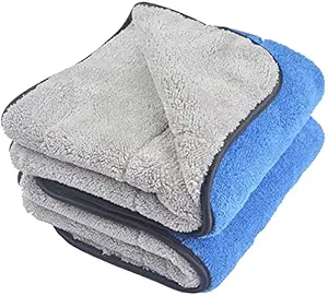 Euro Care Heavy Microfiber Cloth for Car Cleaning and Detailing, Double Sided, Extra Thick Plush Microfiber Towel Lint-Free, 800 GSM (Size 40cm x 40cm)/Pack of 2, Color: Blue