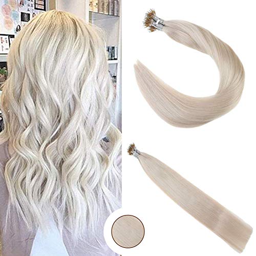Ugea Micro Loop Nano Ring Extensiones Cabello 1g/s 50g Sin Processar Recto Remy Natural Hair 60# Lightest Blonde 20Pulgada/50cm