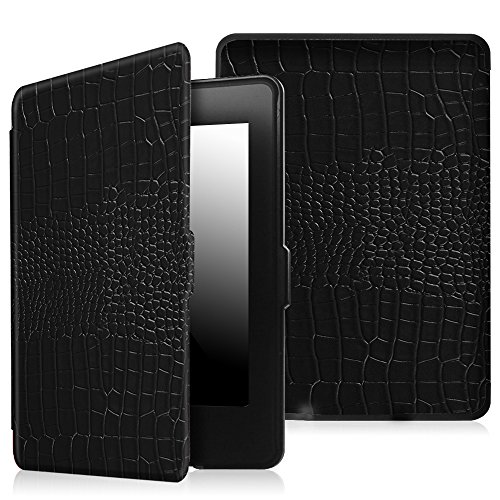 Fintie Kindle Paperwhite Hülle - Die dünnste und leichteste Smartshell Case Schutzhülle Tasche mit auto Sleep / Wake für den neuen Kindle Paperwhite 2016 (mit 300 ppi-Display, 6 Zoll, und integrierter Beleuchtung) und alle Modelle von 2012, 2013, 2014, 2015, Krokodil Schwarz