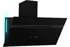 Klarstein Alina - Cappa Aspirante, 90cm, Cappa a Parete, 615 m³/ora, Classe A, LED a 9 Colori, Touch Control, 54 dB, Nero, Convertibile in Ricircolo