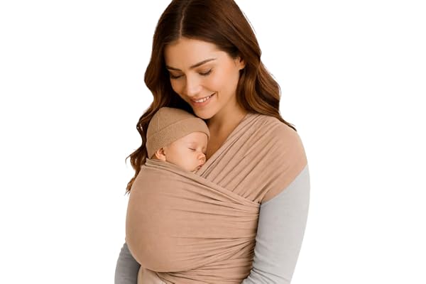 Echarpe de portage bebe Taupe adaptée aux nouveau-nés de 3 à 15 Kg. Confortable, physiologique et Ergonomique, Flexible et Résistante, Facile à nouer. Légère,Mains libres Taille: 5,3 x 0,58 m