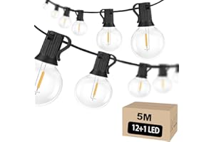 Ribech Catena Luminosa Esterno 5M 12 + 1 lampadine Luminosa Giardino G40 Luci Impermeabili per Patio, Decorative di Natale, per Casa Feste Matrimoni(5M)
