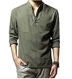 Extrem weich, Licht, Freiheit HOEREV Marke Men Casual Langarm-Leinen Shirts Strand-Hemden- Gr. XXL Brust 106-110cm DE54, Farbe: Grün