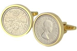 BORIS & BELLE Polished Sixpence Gold Mount Cufflinks | 1963 Anniversary Coins 60th Birthday