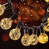 【 3O BOMBILLAS BLANCAS CALIDAS 】 La guirnalda luces exterior G40 de color blanco cálido con 30 bulbos. La longitud total es de 32.8 pies, consiste en 30 globos de vidrio, el diámetro de cada globo es de 1.58 pulgadas, la longitud de cada bulbo es de 2.83 pulgadas.