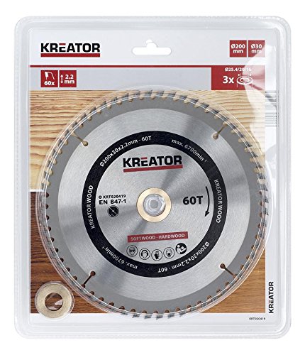 KRT020419 Hartmetall Kreissägeblatt für Holz Ø200mm Bohrung 30mm Dicke 2,2mm Zähne 60 Holzsägeblatt mit 3 Reduzierringen - 2