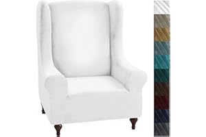 NC CHELZEN Copripoltrona Elastico con Orecchie Copridivano in velluto Poggiatesta Copridivano Poltrona con Schienale Largo (Bianca)