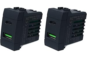 ZOREI 2 Pezzi Presa USB C da Muro 3.1A, Ricarica Veloce, Compatibile Con Bticino Living Light, 2 Uscite USB Tipo A + USB Tipo C, Occupa 1 Modulo (Nero)