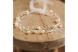 PHILSP Baby Necklace Newborn Photography Prop Baby Pearl Headband Princess Infant Headdress Hair Band Beige White