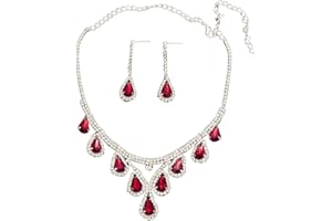 QKEPCY Hochzeit Braut Schmuckset für Damen, Tropfen Kristall Halskette und Ohrringe Set Strass Silber Schmuck Set für Hochzeit Verlobung Braut Brautjungfer Party Geschenke für Frauen