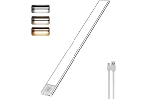 SKELO Schrankbeleuchtung LED mit Bewegungsmelder 40cm Unterschrank Beleuchtung, 3 Farben 6000K und 3000mAh Unterbauleuchte Kabellose Lichtleiste USB Küche Treppe