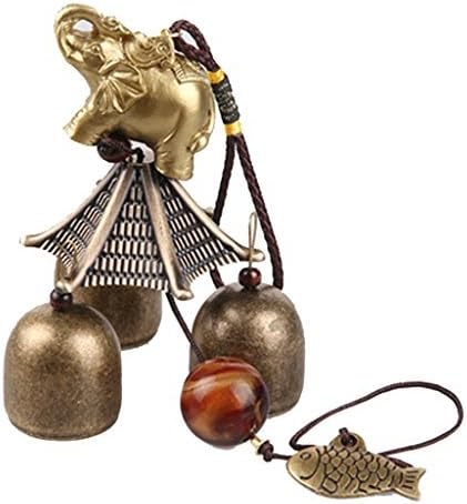 OEYFIEA Chinese Elephant Fish Metal Bell Lucky Feng Shui Hanging Charm Wind Chime
