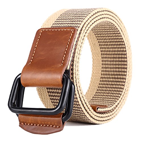 Liqy Ceinture  bandoulire en toile pour hommes Veste dcontracte Tout-match Double D Ring Buckle Belt