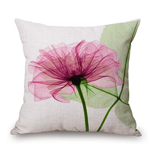 SODIAL(R) 45x45cm Modern Ink Painting Flower flax Throw Pillow Case Waist Cushion Cover pink and Green