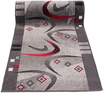 Grey Red Black Rug Runner - Modern Contemporary Pattern - Perfect For Hall Hallway &amp; Stairs - Trendy Design Home Carpet Runner - " MONACO " 80 x 210 cm ( 2ft7" x 6ft11" ) Long