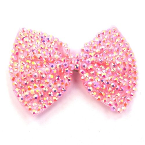 Bride Boutique Large Crystal Bow Diamante Encrusted Hair Clip Grip Fascinator Wedding Prom (Baby Pink & AB Rainbow)