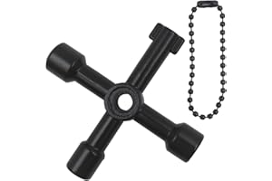 LRMYS 4-Way Multi Function Utilities Keychain, Radiator Bleed Key for Electric Water Gas Meter Box Cupboard Cabinet Opening Key, Black 1 Pack