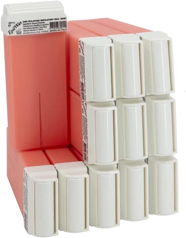 Epilwax 12 Cartuchos Roll-On de 100 ml de Cera Depilatoria Tibia Cera profesional de Rosa para Depilación con Bandas Depilatorias des las piernas, axilas, y el cuerpo