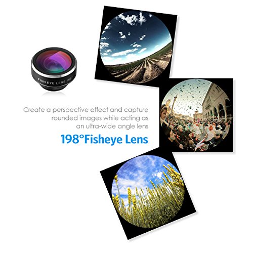 Criacr Lenti Smartphone 4 in 1,198 Lente Fisheye + 0,63x Lenti Grandangolo + 12x Obiettivo Teleobiettivo Zoom + 15x Obiettivo Macro con Supporto per iPhone, Samsung Galaxy, ecc