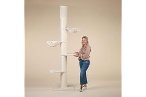 RHRQuality Kratzbaum XXL für Große Katzen - Deckenhöhe Kratzbaum Maine Coon Tower - deckenhöhe zwischen (225 bis 245 cm, Beige)