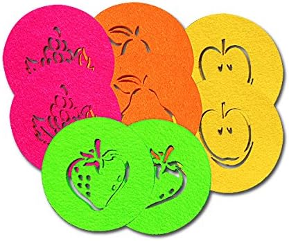 Supmo Felt Coasters Round in Bright Colours with Fruit Designs (Selection of Colours + Design), 5 mm Thick, Elegant and Striking, mix, 8er