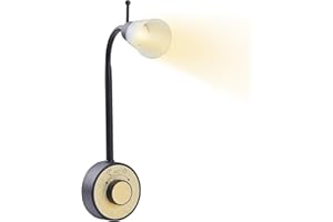 ‎BKZO BKZO Dimmbare LED Steckdosenlampe, Leselicht, Leselampe nickel gebürstet, 2W, Steckerleuchte mit Schwanenhals flexibel warmweiß 2700K, Black