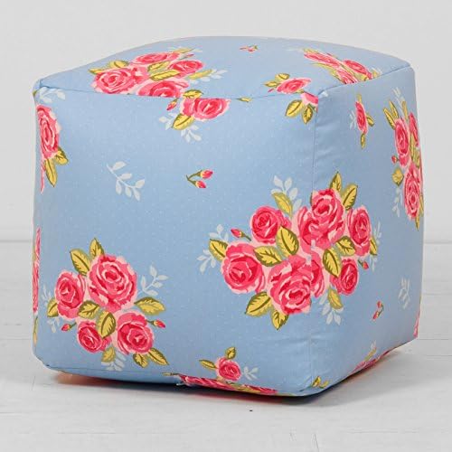 Vintage Rose Blue Pink Cube Footstool Seat Beanbag Bean Bag With Beans EXCLUSIVE