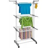 Mundo Home 30 m Standing Vertical Clothesline 3 Levels with Wheels 75-126 x 25.2 x 170 cm &ndash; Portable Clothes Airer with Wheel