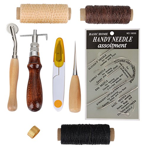 Blulu Werkzeuge Leder Kit de Couture Leder Handwerk de Couture puzón Fingerhut Thread, gewachst, 9 Teile