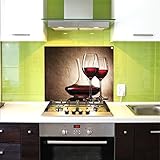 Pantalla antisalpicaduras de cristal / Panel de vidrio templado para cocina, 75 x 60 cm, Copas de vino, UltraClear ® Glass