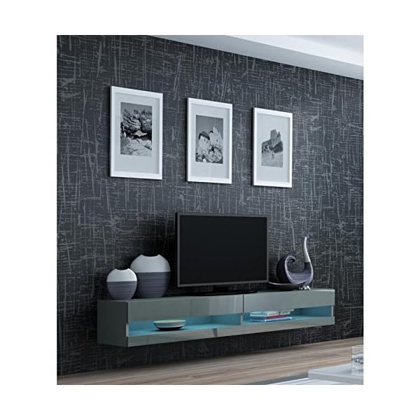 High Gloss Wall Mounted Cabinet + LED Lights | Floating Cupboard | Glass Display Unit - 90cm or 180cm