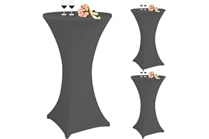 Pesonlook 3er Set Stehtischhusse Stretch für Bistrotische Ø 60-65 cm Elegant, Verstärkung im Fußbereich, 40°C Maschinenwäsche, Stretchhusse für Bistrotische (60 × 110 cm/Dunkelgrau)
