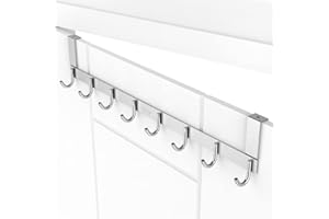 ecooe Türgarderobe Edelstahl 304 Hakenleiste Abnehmbar Türhaken mit 8 Haken, Türhänger für die Tür Ohne Bohren, Kleiderhaken Garderobenleiste Türhängeleiste für Türfalzstärken bis 2cm