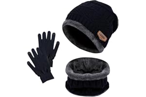ZesGlyxyr Winter Hat Scarf Gloves Set, Thermal Warm Knitted Beanie Cap Circle Neck Warmer Glove Outdoor Sports Super Soft Fleece Inner Lining Stretchy Elastic Gift