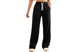 ZUOYUE Pantalon Jogging Femme en Coton Pantalon de Sport en Coton Femme Chic Élastique Taille Haute avec Poche Pantalon de Jogging Droit à Coupe Large Pantalon de Training Sport Yoga et Fitness